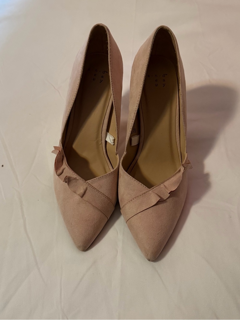 a new day Blush Pink Pointed Toe Ruffle Pumps